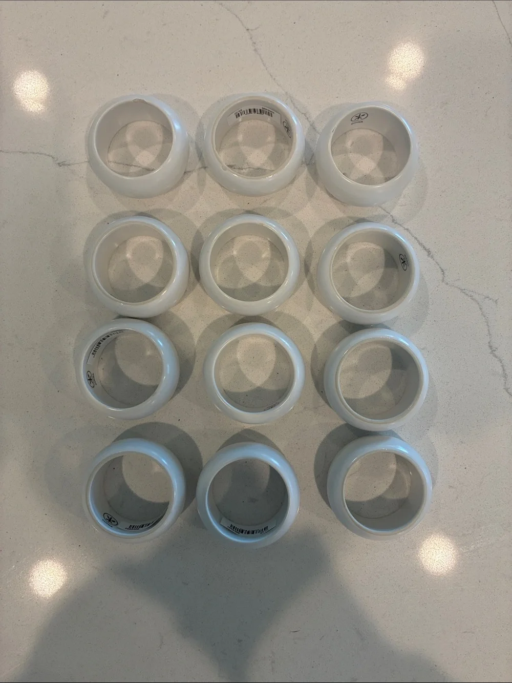 Set of 12 Ceramic White William and Sonoma Napkin Rings